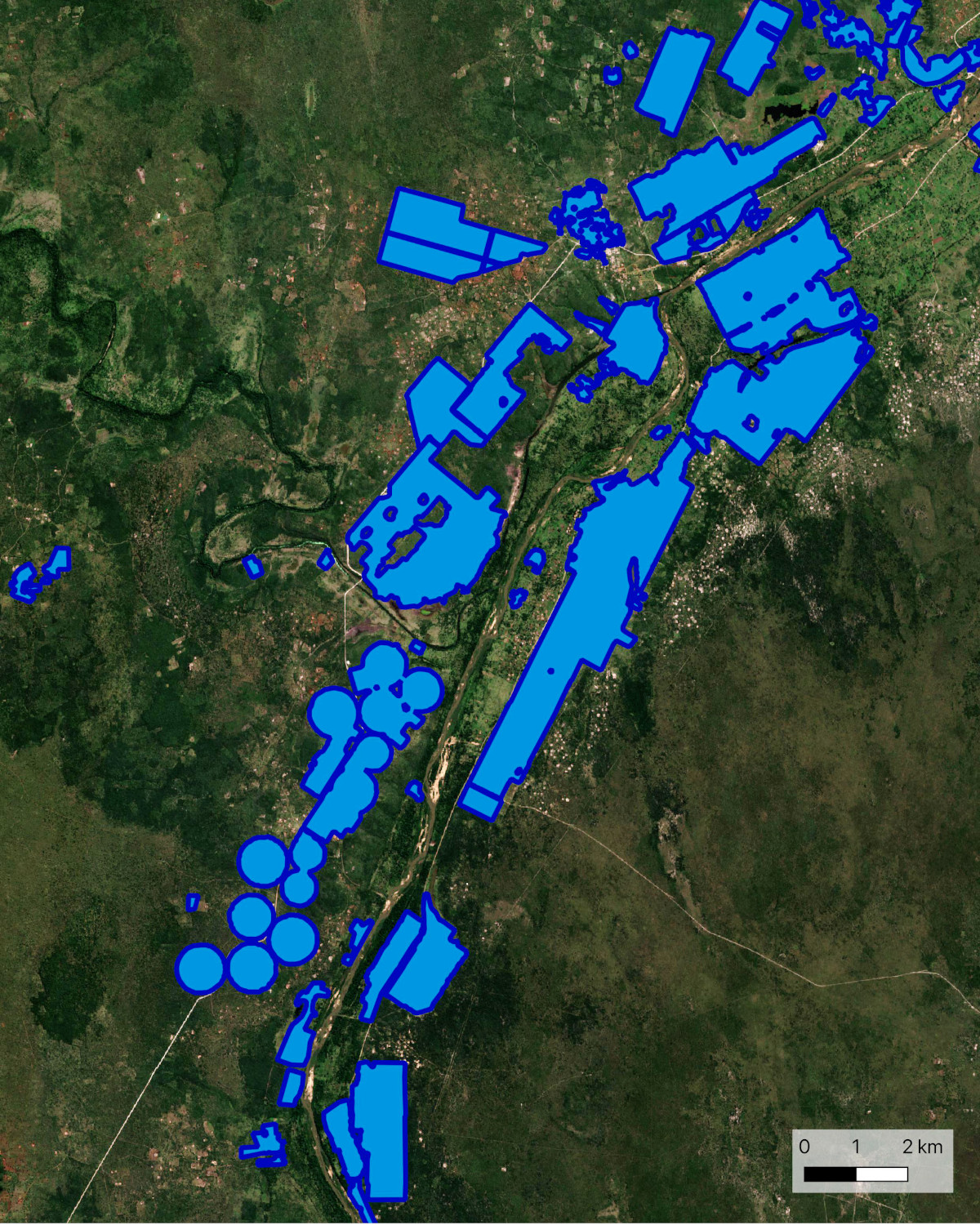 Map showing the results of the crop classification in the Magude region managed by the Administraçõ Regionais de Águas (ARA) Sul-IP.